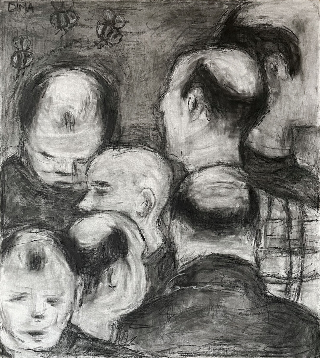 Дмитрий Жуков «Men After 30», галерея «Объединение» Холст, уголь, акрил, 80х90 см, 2024