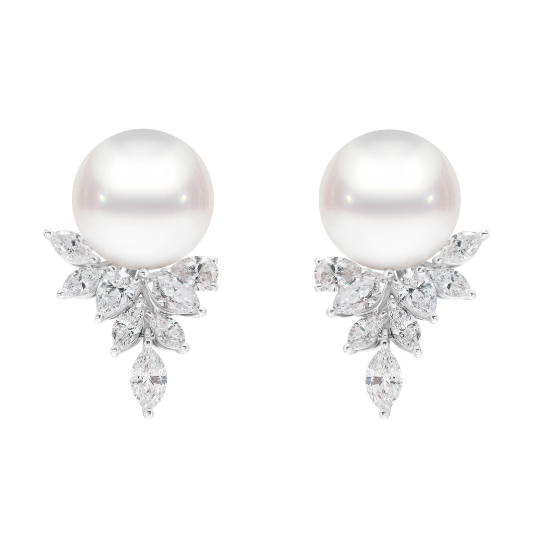 Серьги MERCURY из коллекции Pearl. Белое золото, бриллианты, жемчуг