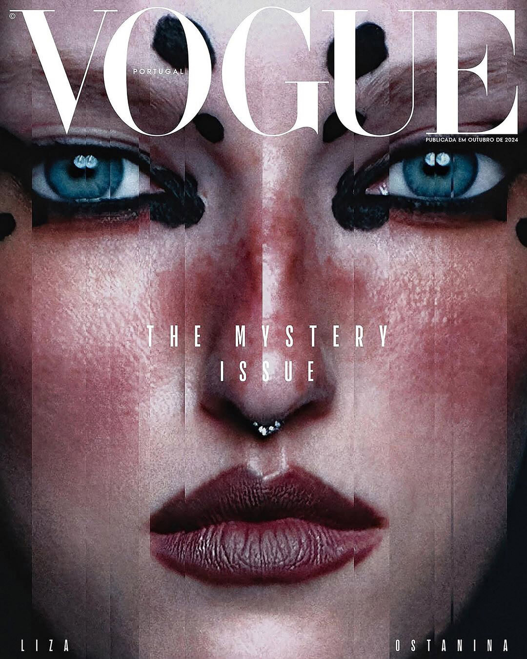 Модель Лиза Останина с макабрической подводкой от Фаризы на обложке Vogue Portugal. Фото: Абдулла Артуев