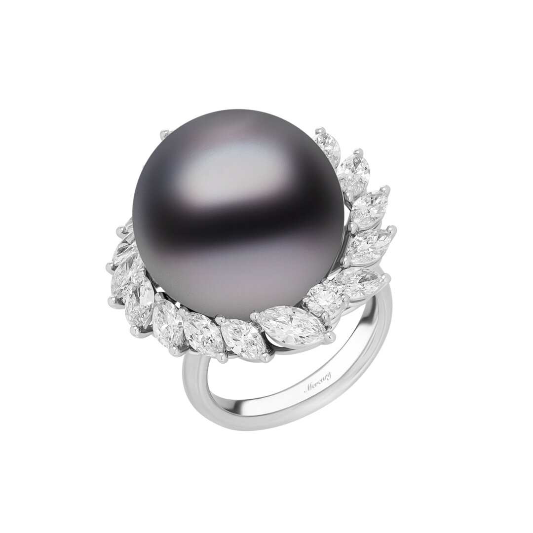 Кольцо MERCURY из коллекции Pearl. Белое золото, бриллианты, жемчуг