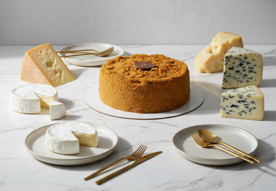 Медовый торт с сыром Дор Блю и ванильной грушей