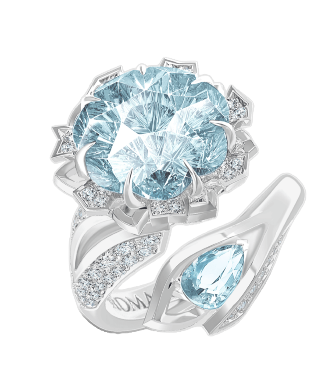 Roman Nikonov, 1 380 000 руб. Семь десятков бриллиантов свились вокруг скай-топазов, обернувшись каменным цветком из литературной шкатулки Павла