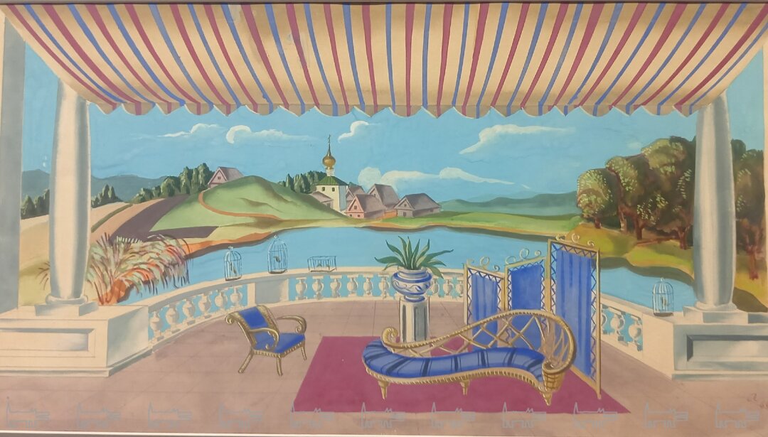 Николай Акимов. Эскиз декорации к спекталю "На всякого мудреца довольно простоты". 1967