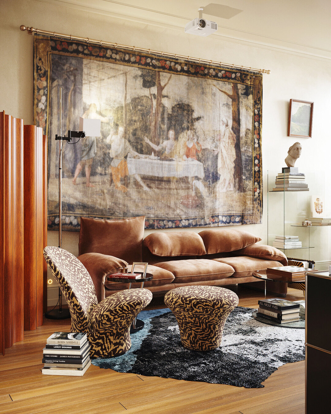 В частном интерьере Юнона поженила диван Cassina с французским гобеленом XVIII века ручной работы