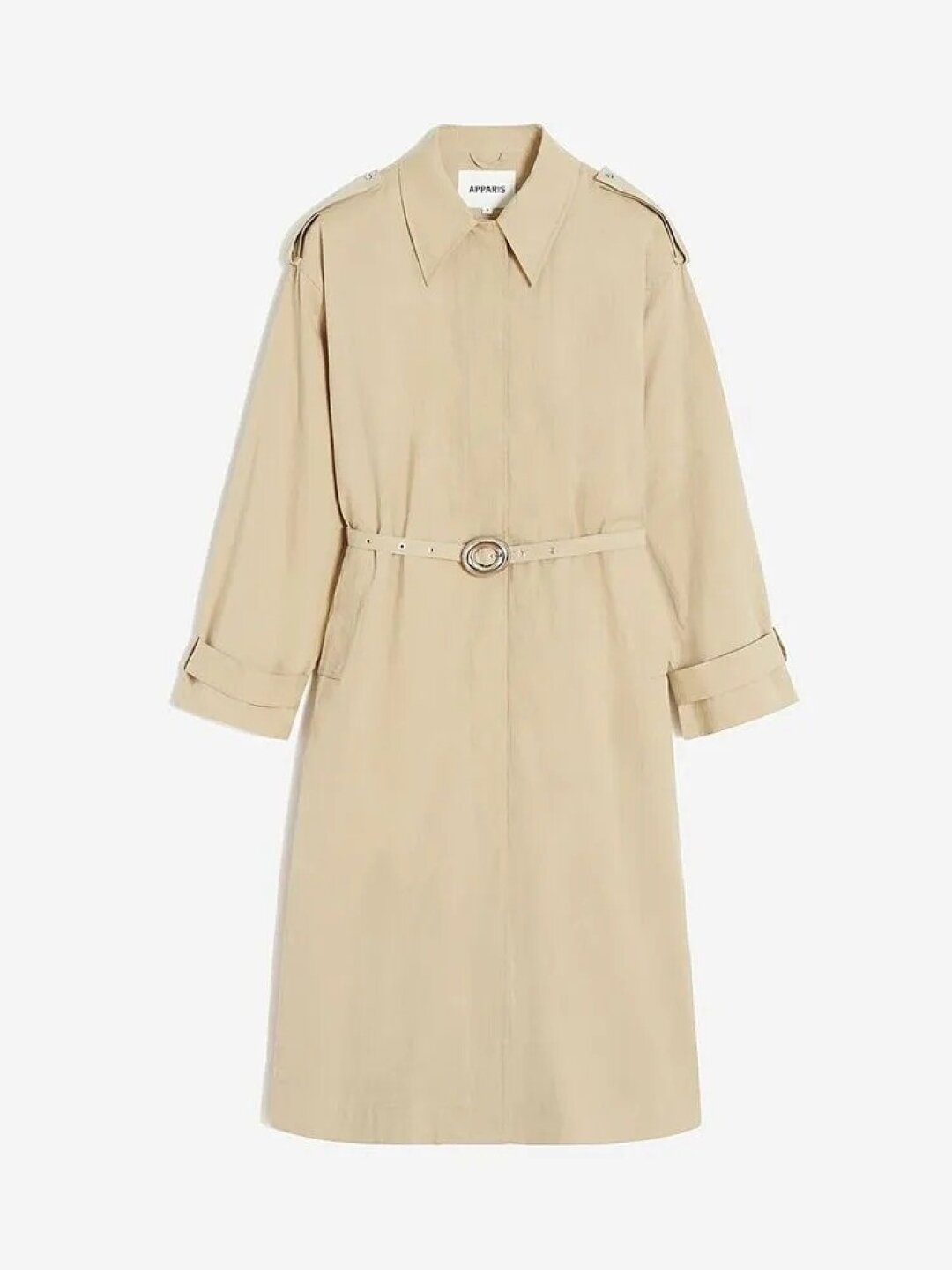 Apparis, «У Красного моста», 52 900 руб. Носим плащ не с привычным поясом из той же ткани, а с вариантом из кожи в тон. Команда Apparis упростила