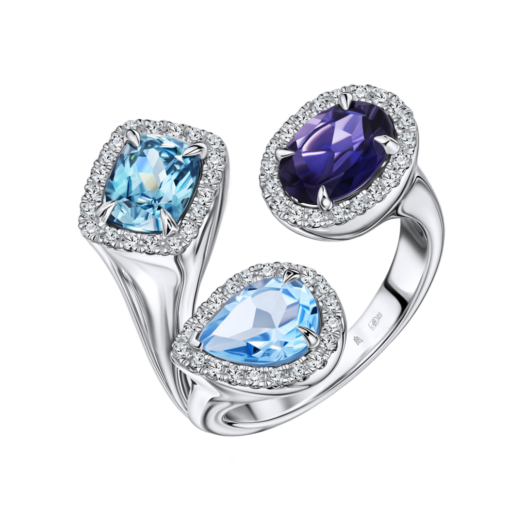 MIUZ Diamonds, 429 950 руб. «Три богатыря» на ювелирном — могучий тандем иолита, топаза и циркона (каждый в бриллиантовых доспехах!)