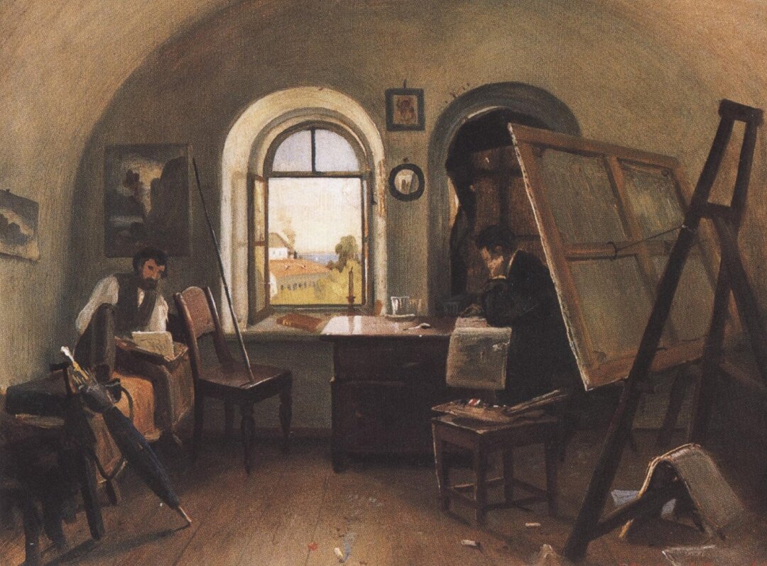 Иван Шишкин. И.И. Шишкин и А.В. Гине в мастерской на острове Валааме. 1860