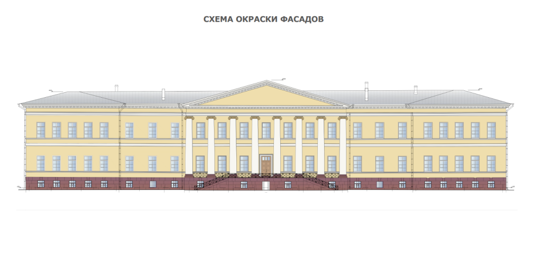 Цветовая гамма фасада Главного здания Академии наук после реставрации (визуализация)