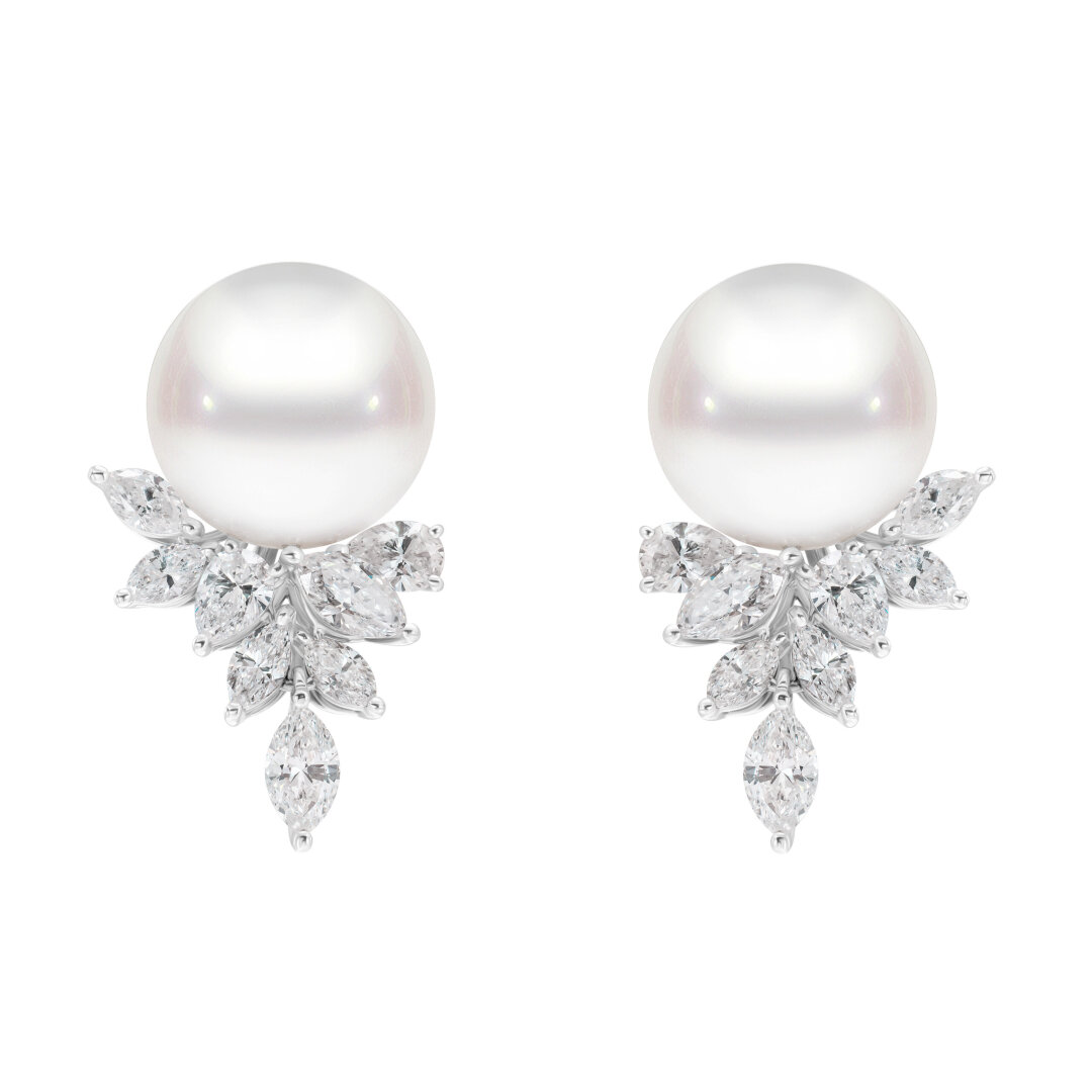 Серьги MERCURY из коллекции Pearl. Белое золото, бриллианты, жемчуг