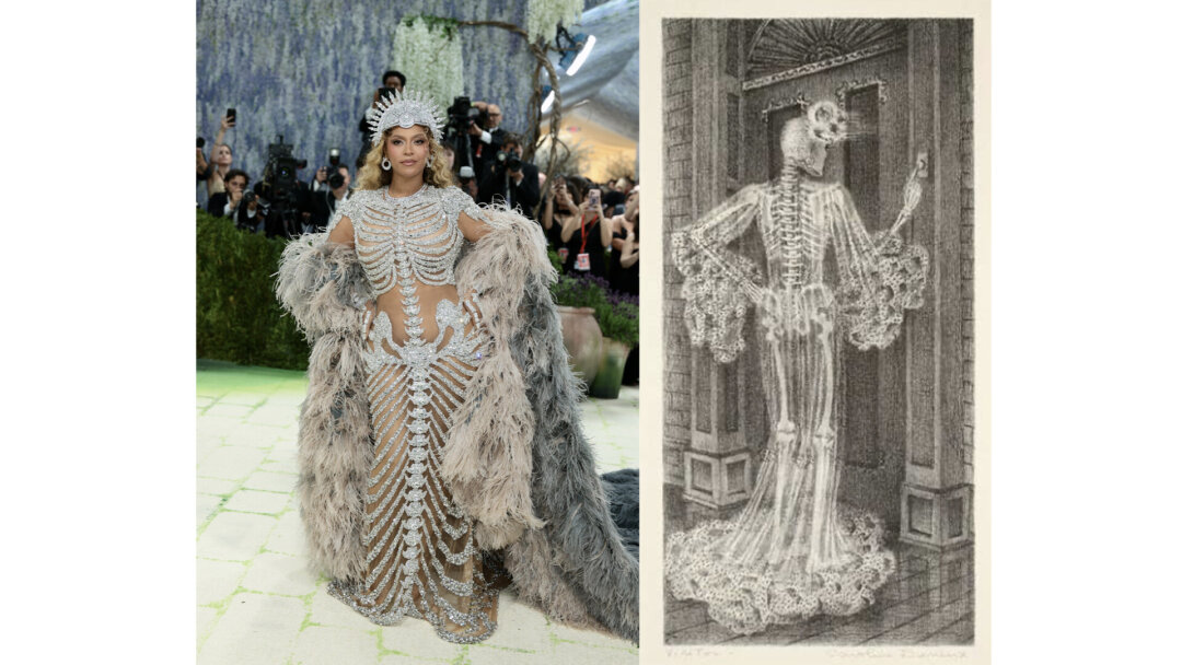 Бейонсе в платье-скелете от экс-худрука Balmain Оливье Рустена (ощущение, что дива пришла на бал не Института костюма, а палеонтологического музея