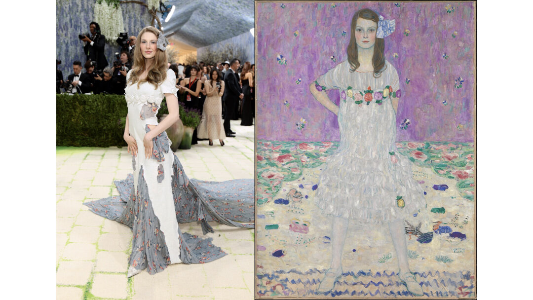 Хантер Шафер в Prada — оммаж картине «Портрет Меды Примавези» (ок. 1912) Густава Климта