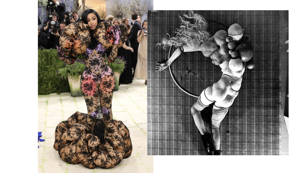 Карди Би в гротескном платье Marc Jacobs косплеила «Субстанцию» — а именно, фотографическую серию Ханса Беллмера «Куклы» (1934-1935)