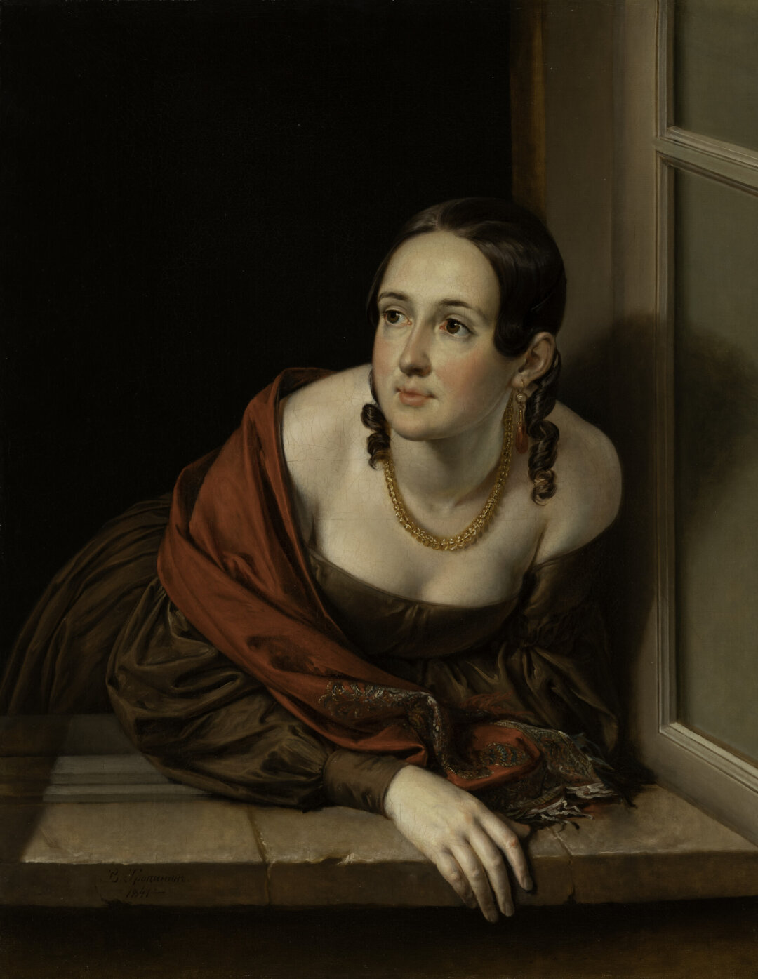Василий Тропинин. Женщина в окне (Казначейша). 1841
