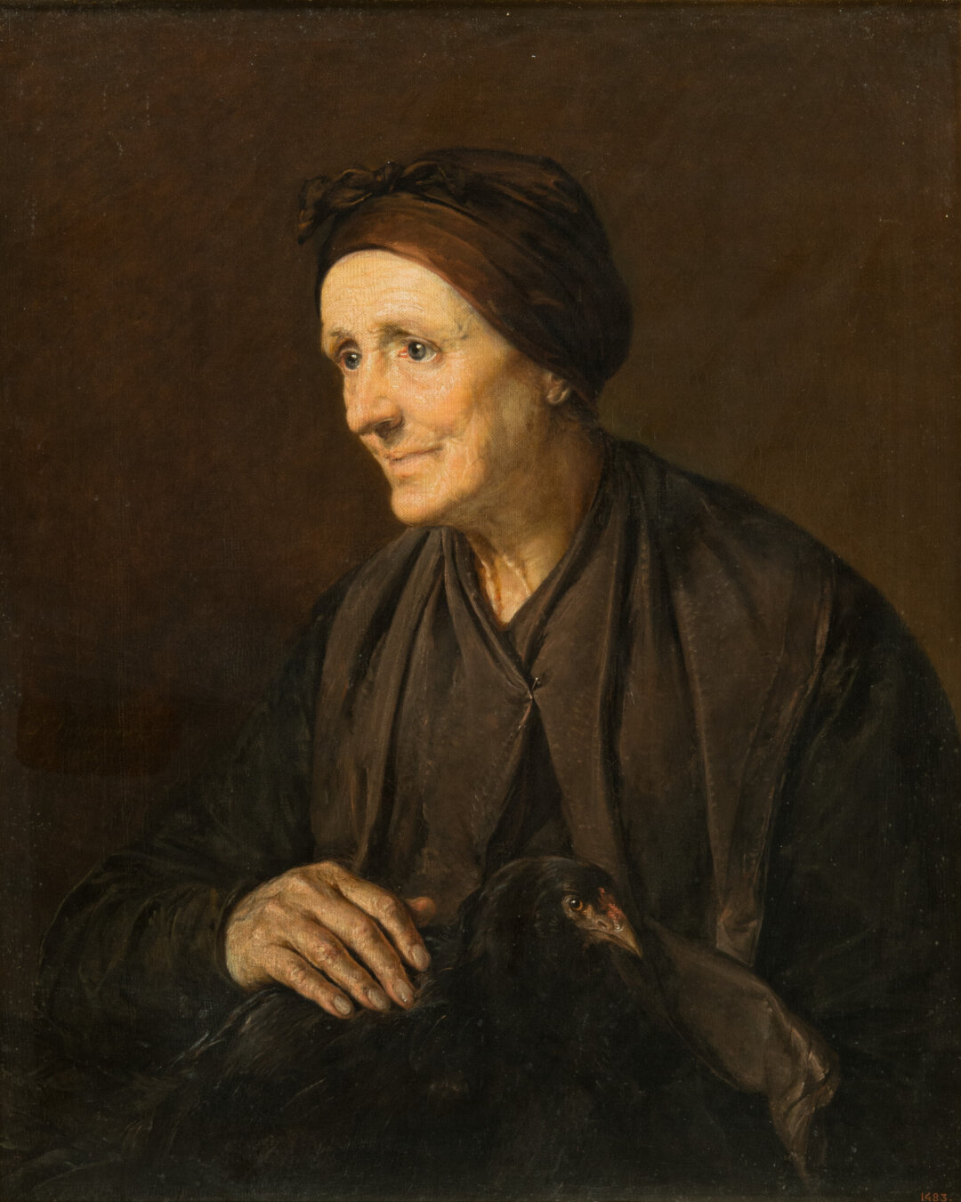 Василий Тропинин. Старуха с курицей (портрет жены художника). 1856