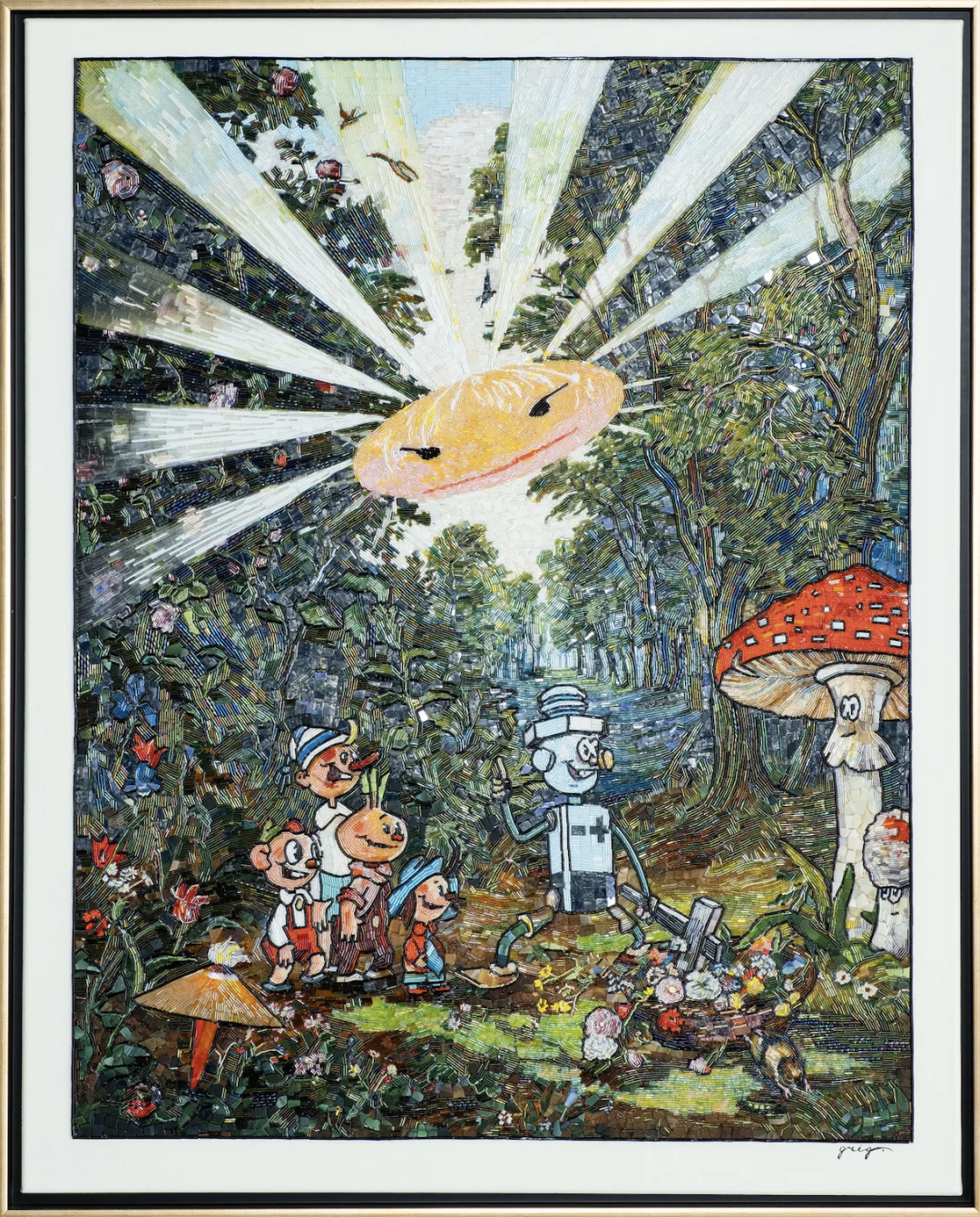Владимир Григ. «Веселые и находчивые». 100 x 80 см. Холст, акрил, стеклярус, мозаика. 2025