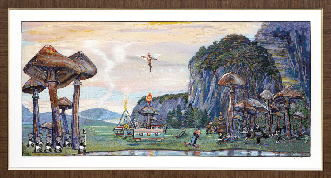 Владимир Григ. «Таинственный остров». 100 × 200 см. Холст, акрил, мозаика, стеклярус. 2024.