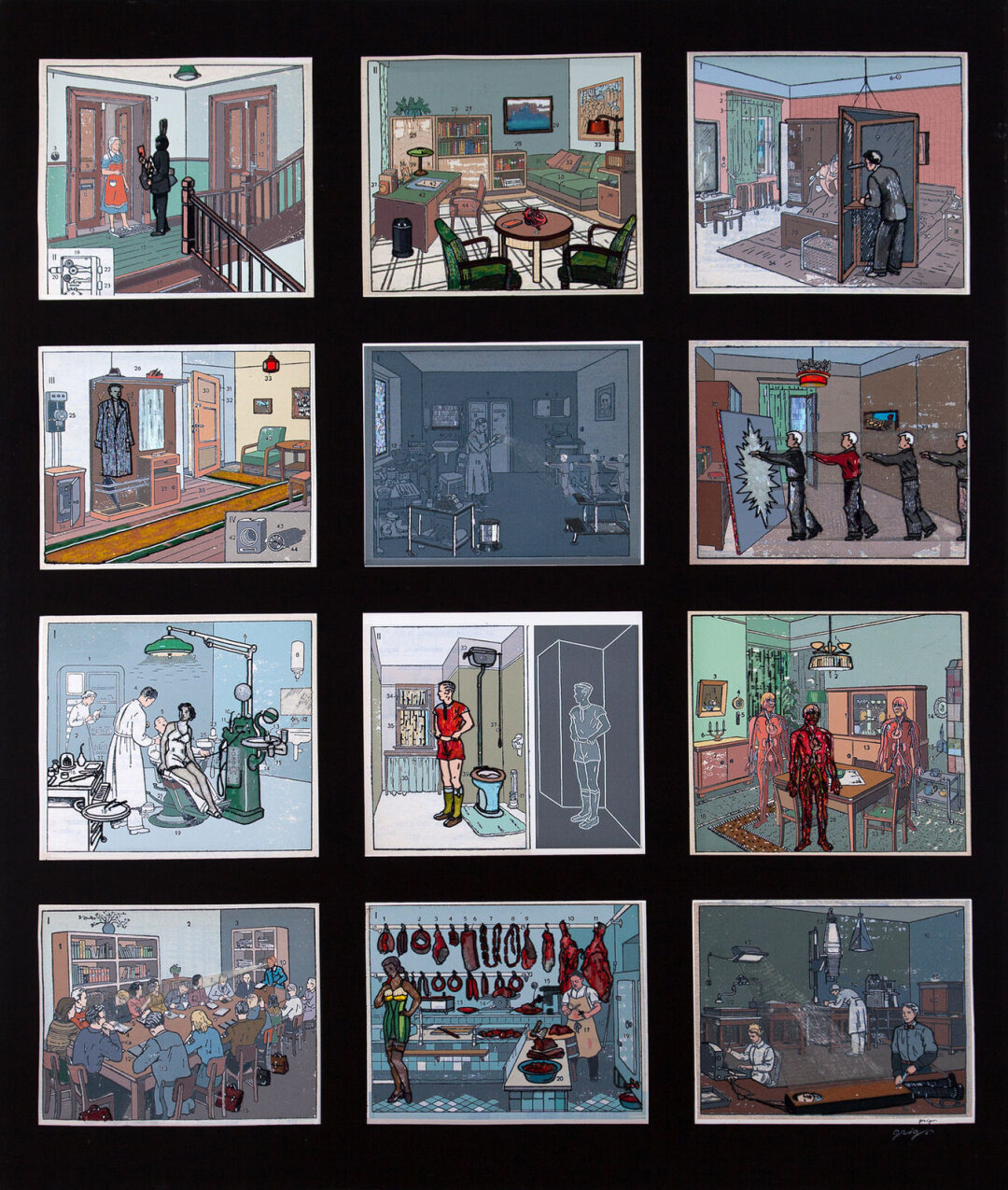 Владимир Григ. «13 комнат II». 202 × 172 см. Холст, акрил, мозаика, печать, стеклярус, видео проекция. 2018. Серия «Stories in pictures • Рассказы в