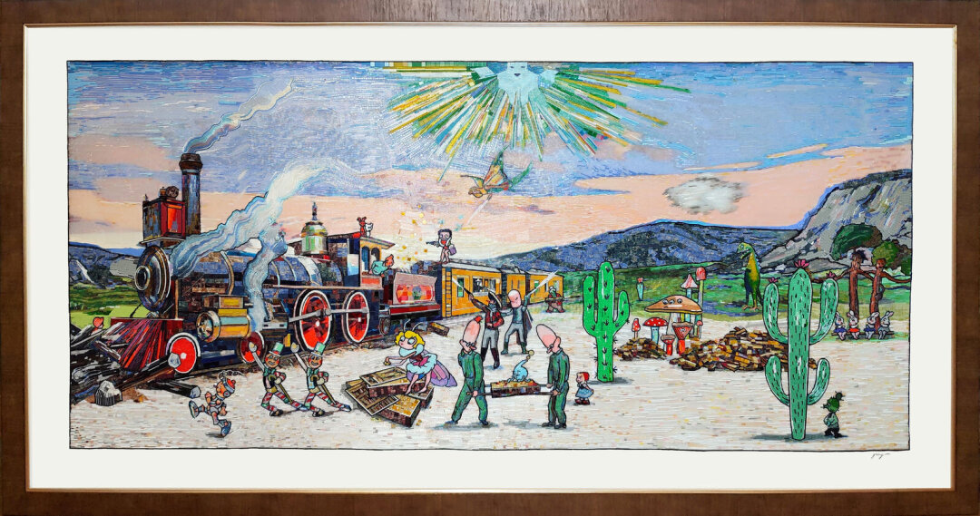 Владимир Григ. «Wild… Wild… West». 100 × 200 см. Холст, акрил, стеклярус, мозаика. 2023.