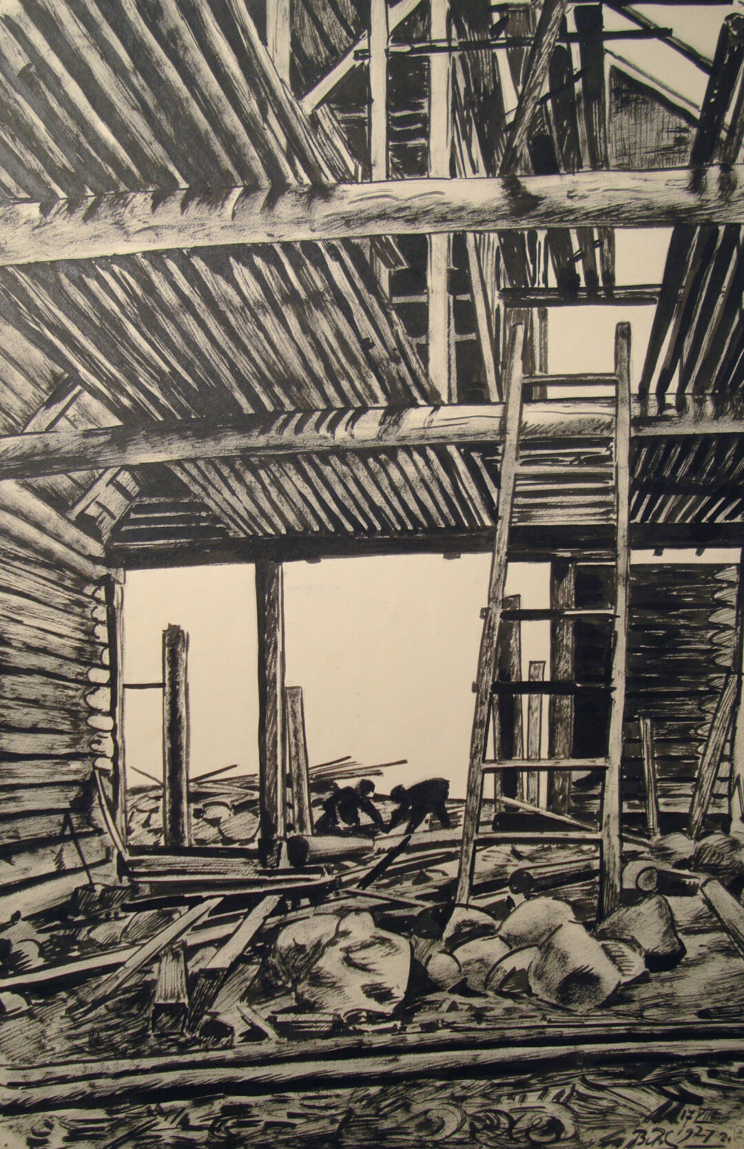 Всеволод Воинов. Деревенская стройка, 1927