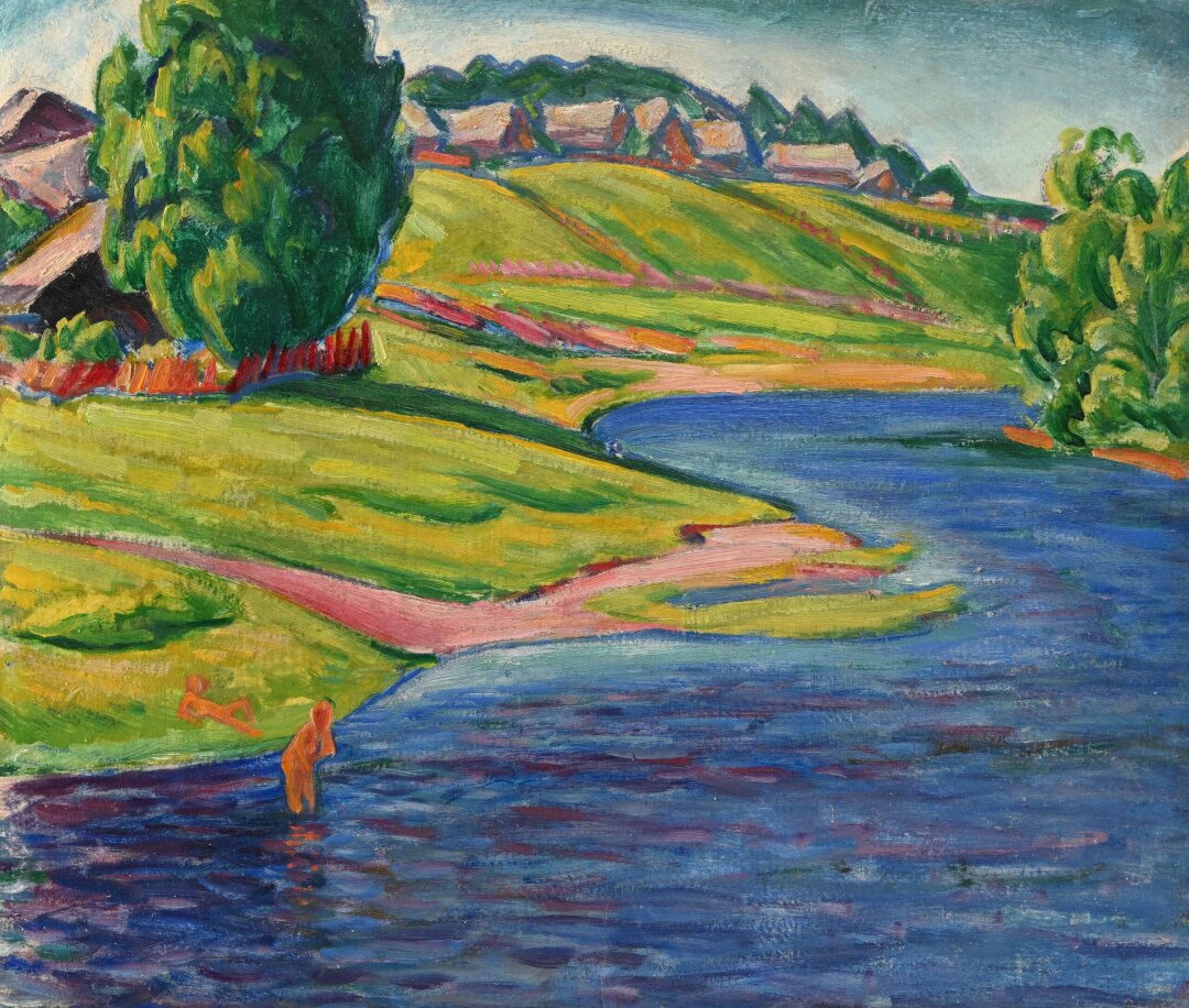 Савелий Шлейфер. Сельский пейзаж с купальщицами. 1915–1924