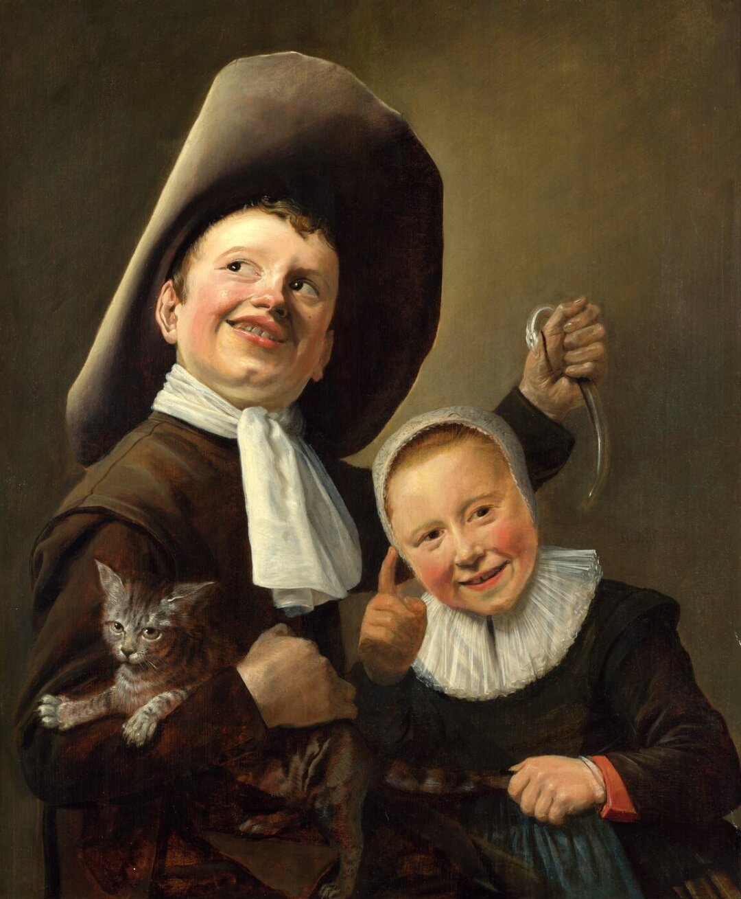 Юдит Лейстер. Мальчик и девочка с котом и угрем. 1635