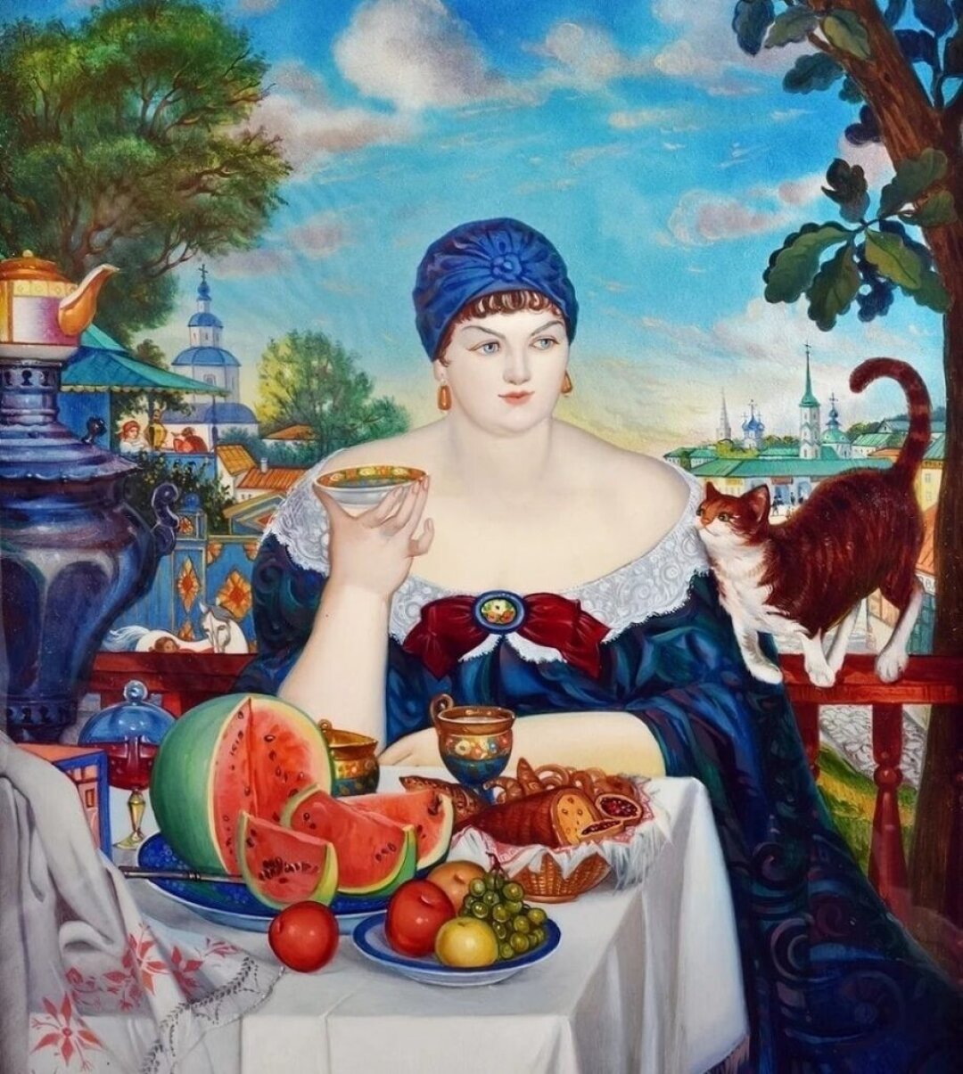 Борис Кустодиев. Купчиха за чаем. 1918