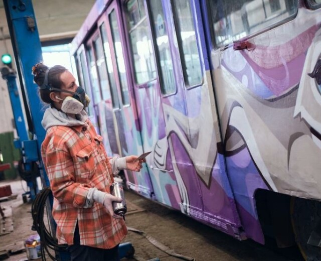 Художница из Екатеринбурга раскрашивает уфимские трамваи